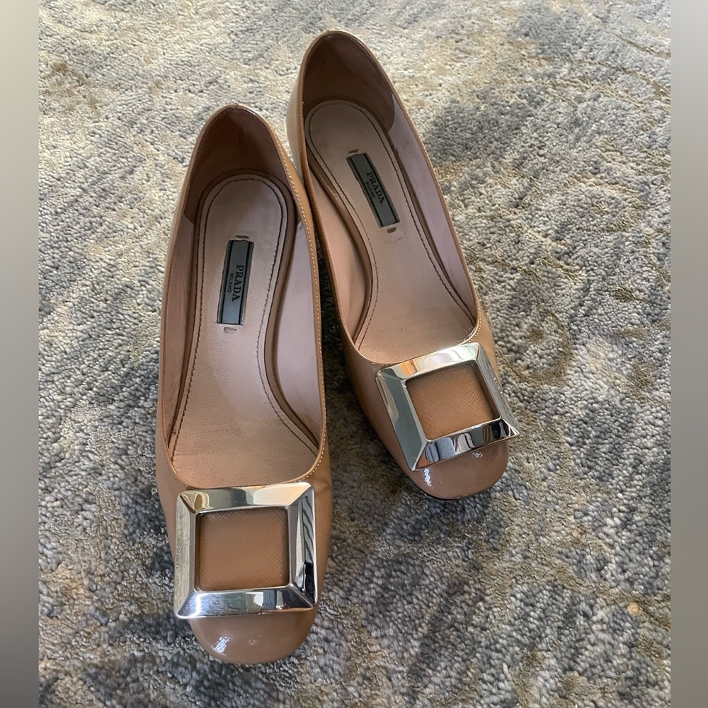 Authentic Prada Rose-Nude Patent Leather Block Heels (36) - Picture 4 of 10